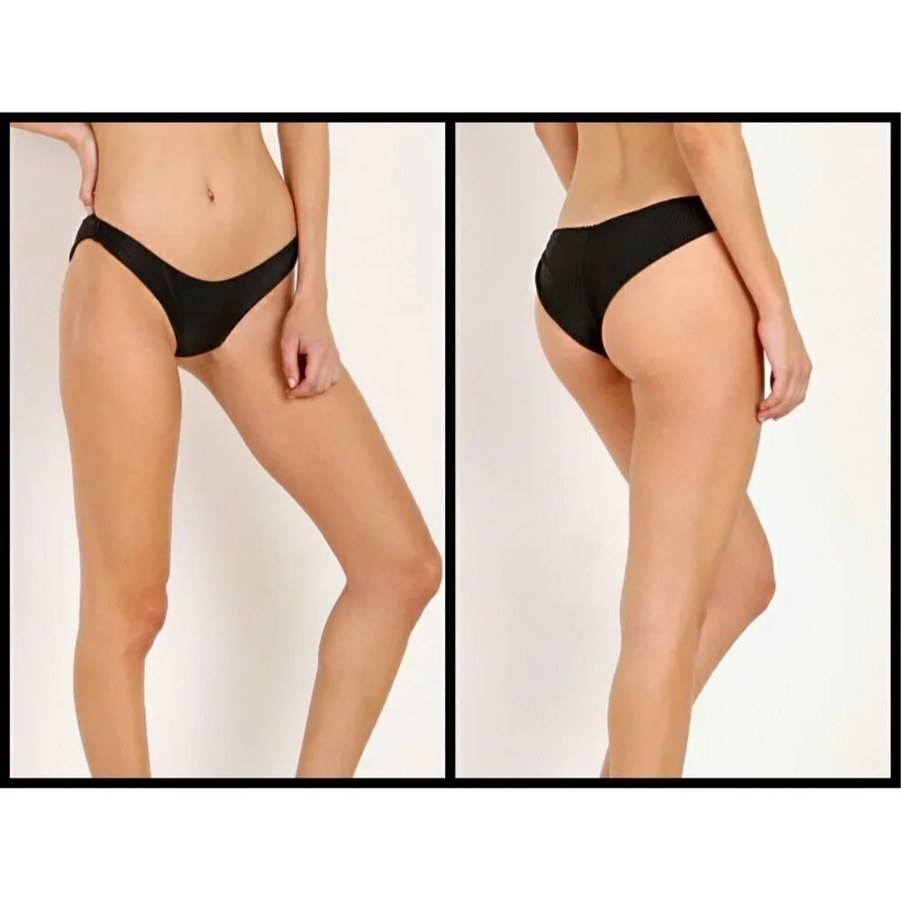 💕FRANKIE'S BIKINIS💕 Greer Ribbed Cheeky Bikini Bottom Black XL NWT
